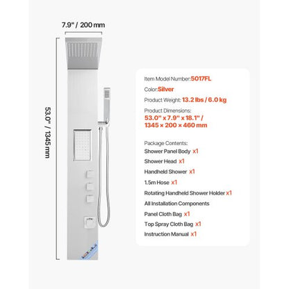 Duschpaneel-Turmsystem Edelstahlsäule Regenkopf Massagedüse