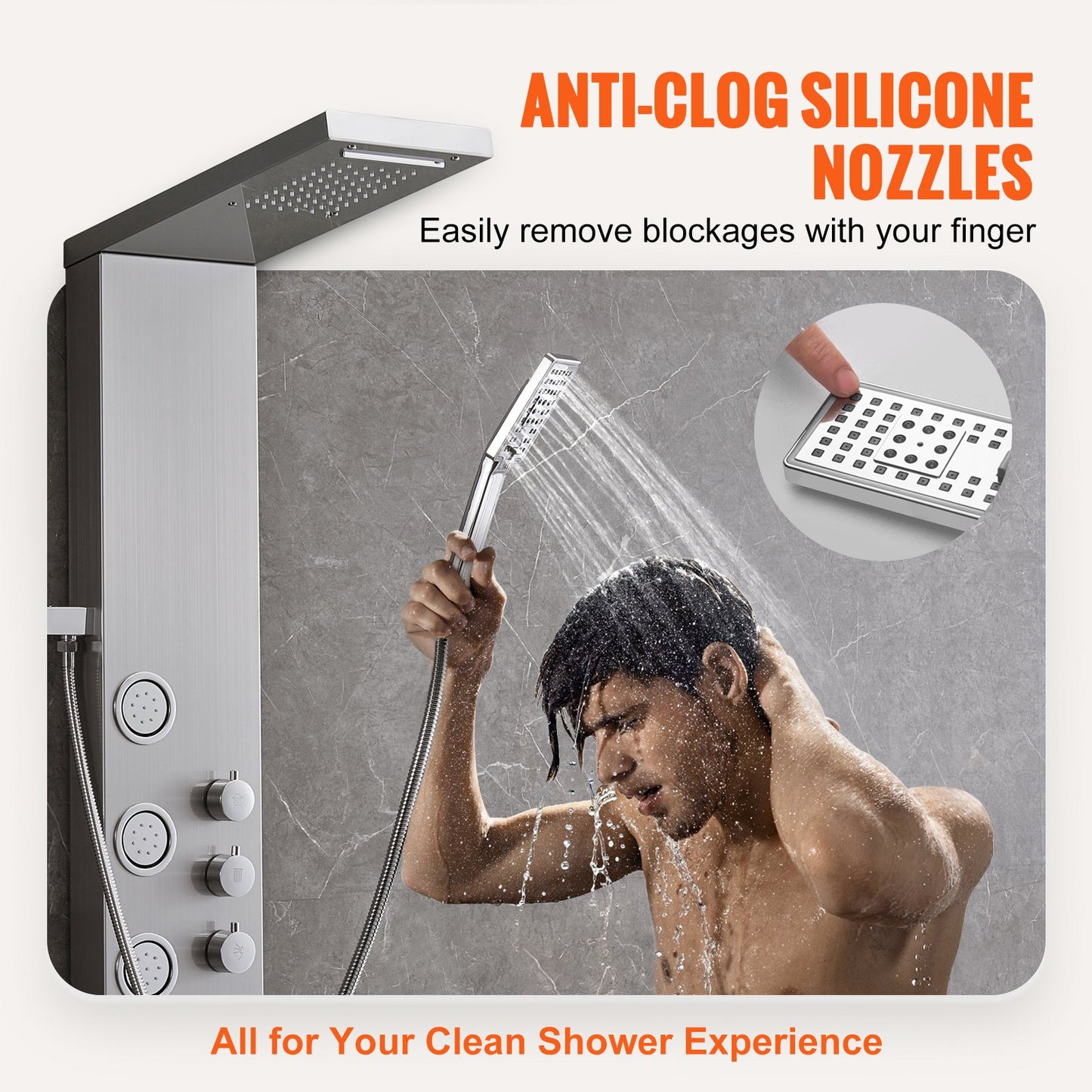 Duschpaneelsystem, 4 Duschmodi Duschpaneelturm, Regen, Wasserfall, 5 Ganzkörpermassagedüsen und 3-Positionen-Handbrause mit 59-Zoll-Schlauch, wandmontiertes Duschset aus Edelstahl