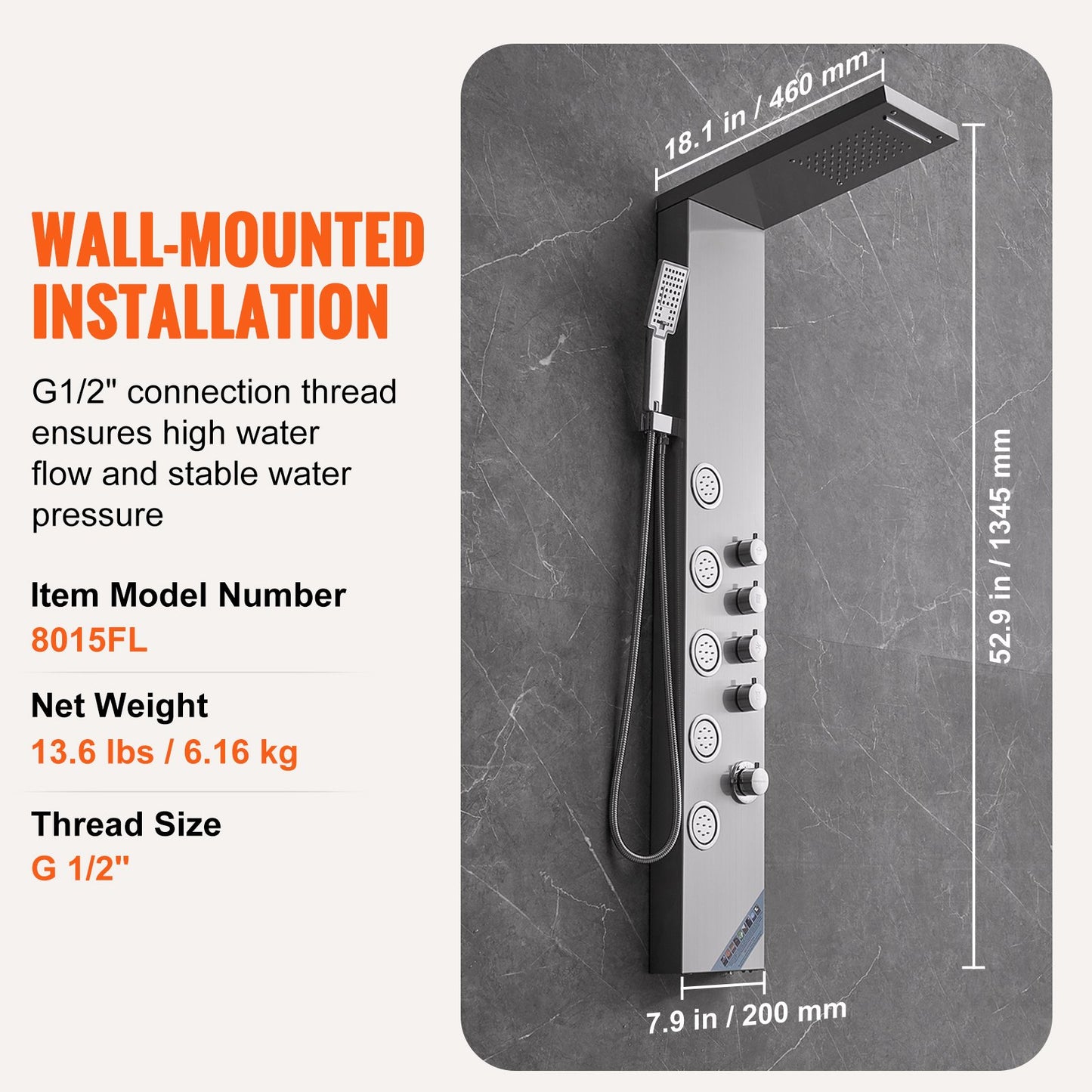 Duschpaneelsystem, 4 Duschmodi Duschpaneelturm, Regen, Wasserfall, 5 Ganzkörpermassagedüsen und 3-Positionen-Handbrause mit 59-Zoll-Schlauch, wandmontiertes Duschset aus Edelstahl