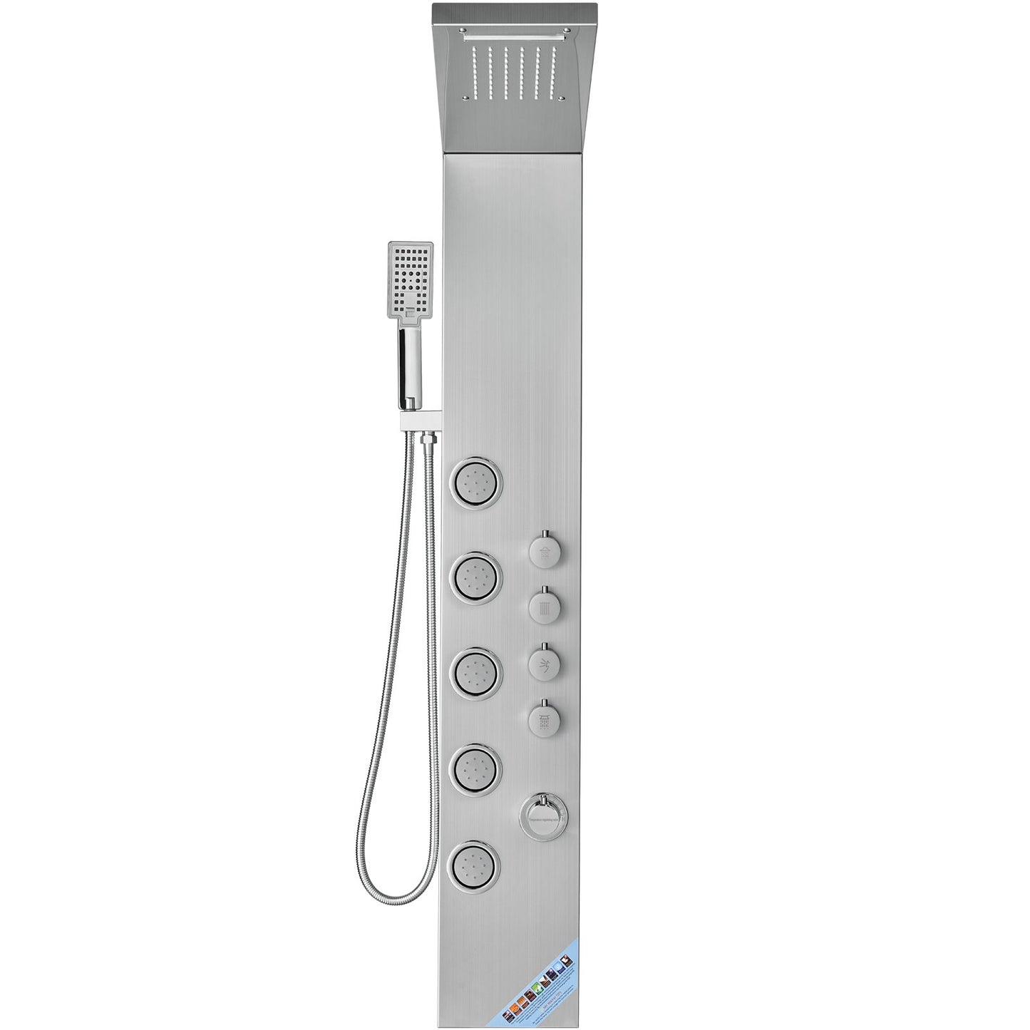 Shower Panel System, 4 Shower Modes Shower Panel Tower, Rainfall, Waterfall, 5 Full Body Massage Jets and 3-Setting Handheld Shower Head with 59" Hose, Stainless Steel Wall-Mounted Shower Set
