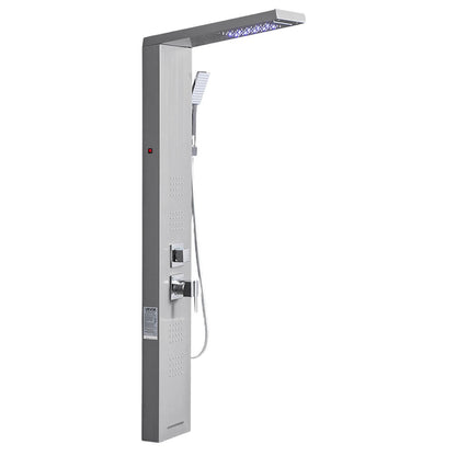 Shower Panel Tower System with Rainfall Waterfall Shower Head, LED, 53 in Brushed Stainless Steel Shower Column, 5-Function Faucet, Wall-Mount Rain Massage System, with Handheld and Tub Spout