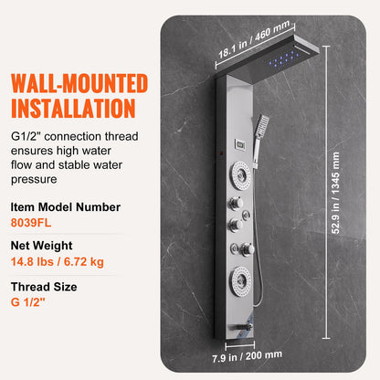 Duschpaneel-Turmsystem 6 Modi LED &amp; Display Edelstahl Regenfall