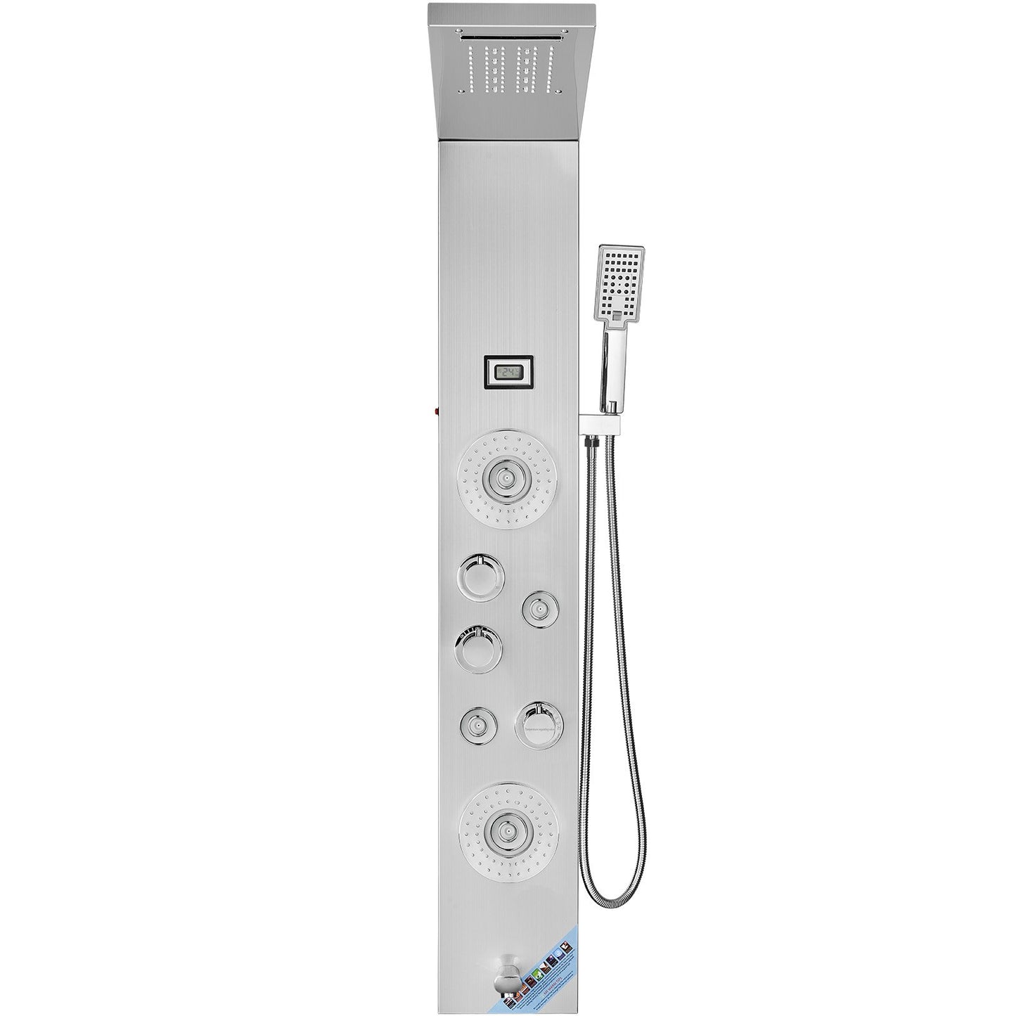 Shower Panel System, 6 Shower Modes, LED & Display Shower Panel Tower, Rainfall, Waterfall, 4 Body Massage Jets, Tub Spout, Handheld Shower Head 59" Hose, Stainless Steel Wall-Mounted Shower Set