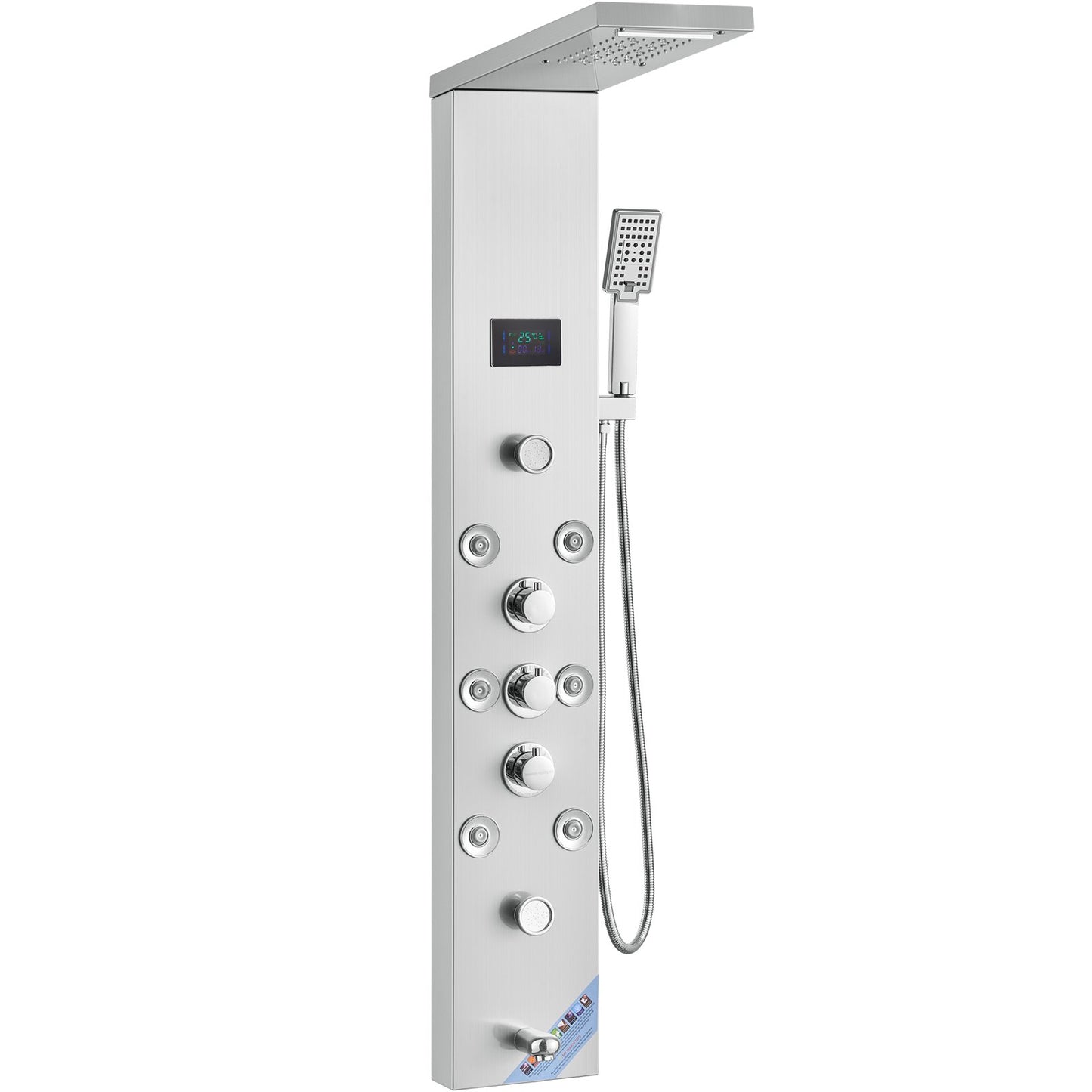 Shower Panel System, 6 Shower Modes, LED & Screen Hydroelectricity Shower Panel Tower, Rainfall, Waterfall, 8 Massage Jets, Tub Spout, Handheld Shower, Stainless Steel Wall-Mounted Shower Set