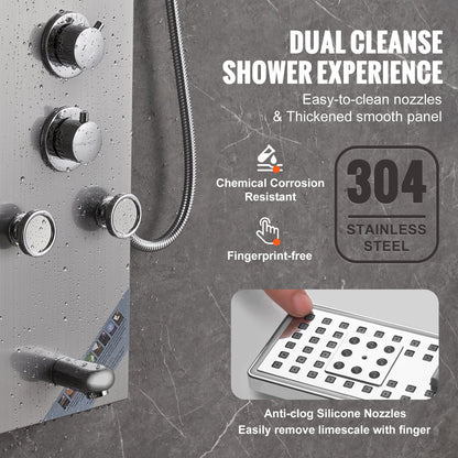 Shower Panel System, 6 Shower Modes, LED & Screen Hydroelectricity Shower Panel Tower, Rainfall, Waterfall, 5 Massage Jets, Tub Spout, Handheld Shower, Stainless Steel Wall-Mounted Shower Set