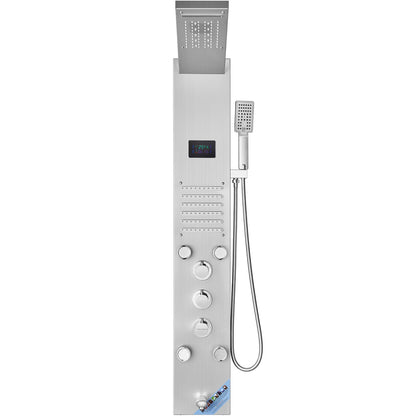 Shower Panel System, 6 Shower Modes, LED & Screen Hydroelectricity Shower Panel Tower, Rainfall, Waterfall, 5 Massage Jets, Tub Spout, Handheld Shower, Stainless Steel Wall-Mounted Shower Set