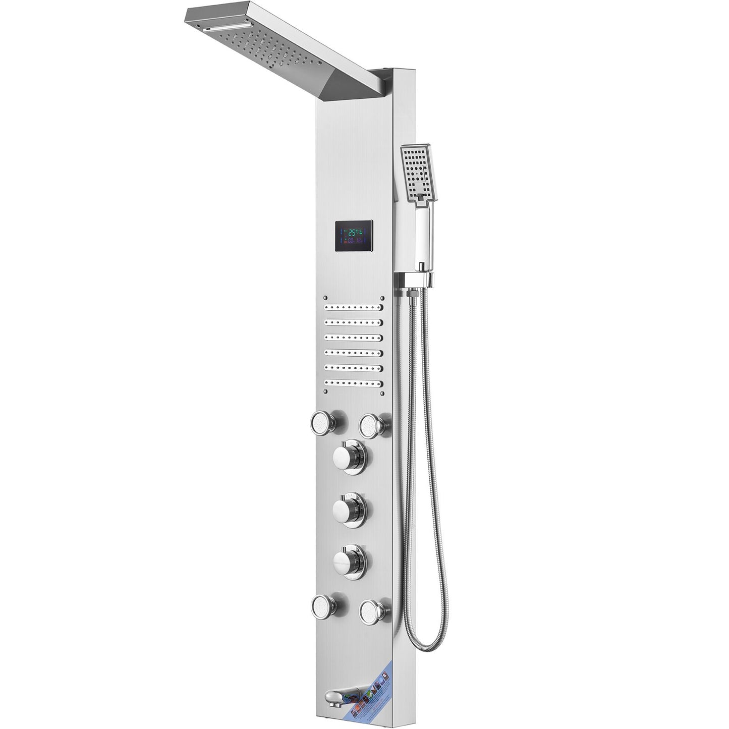 Shower Panel System, 6 Shower Modes, LED & Screen Hydroelectricity Shower Panel Tower, Rainfall, Waterfall, 5 Massage Jets, Tub Spout, Handheld Shower, Stainless Steel Wall-Mounted Shower Set