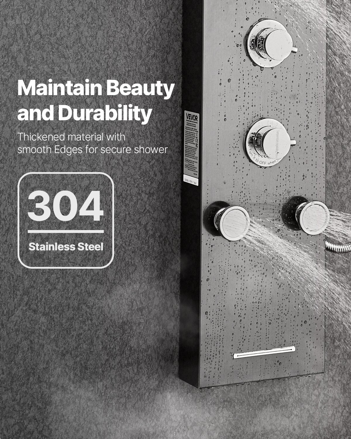 Shower Panel Tower System with Rainfall Shower Head, LED, 53 in Brushed Stainless Steel Shower Column, 6-Function Faucet, Wall-Mount Rain Massage System with 5 Body Jets, Handheld, Tub Spout