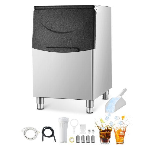 Commercial Ice Maker Storage Bin, 250LBS Capacity Ice Bin, Stainless Steel Ice Storage Bin with Filter and Adjustable Anti-slip Rubber Feet, Suitable for Restaurant Hotel and Beverage Shops