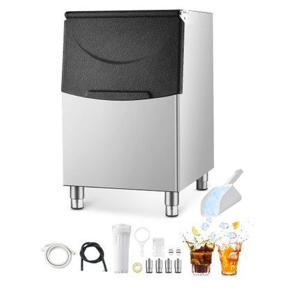 Commercial Ice Maker Storage Bin, 250LBS Capacity Ice Bin, Stainless Steel Ice Storage Bin with Filter and Adjustable Anti-slip Rubber Feet, Suitable for Restaurant Hotel and Beverage Shops