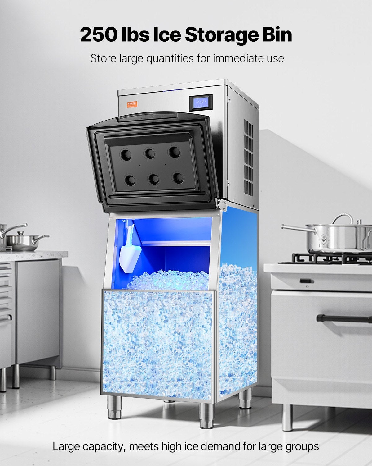 Kommersiell ismaskin förvaringsbehållare 250lbs Kapacitet rostfritt stål isbehållare