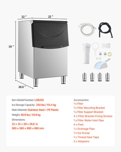 Kommersiell ismaskin förvaringsbehållare 250lbs Kapacitet rostfritt stål isbehållare