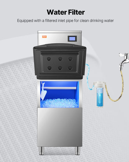 Commercial Ice Maker Storage Bin, 250LBS Capacity Ice Bin, Stainless Steel Ice Storage Bin with Filter and Adjustable Anti-slip Rubber Feet, Suitable for Restaurant Hotel and Beverage Shops