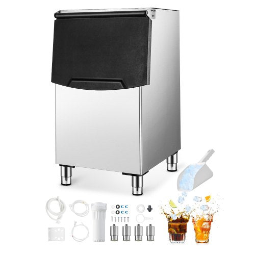 Commercial Ice Maker Storage Bin, 250LBS Capacity Ice Bin, Stainless Steel Ice Storage Bin with Single-stage Filter and Adjustable Anti-slip Rubber Feet, Suitable for Restaurant and Hotel