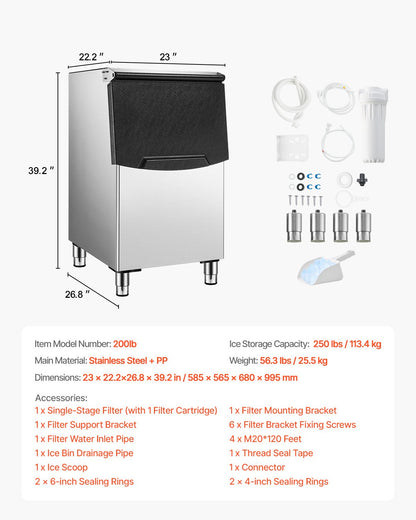 Commercial Ice Maker Storage Bin 250lbs Kapacitet Ice Bin med filter