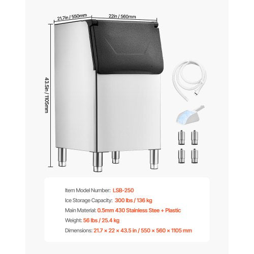 Commercial ice machine storage bin, 136kg capacity, business ice storage bin