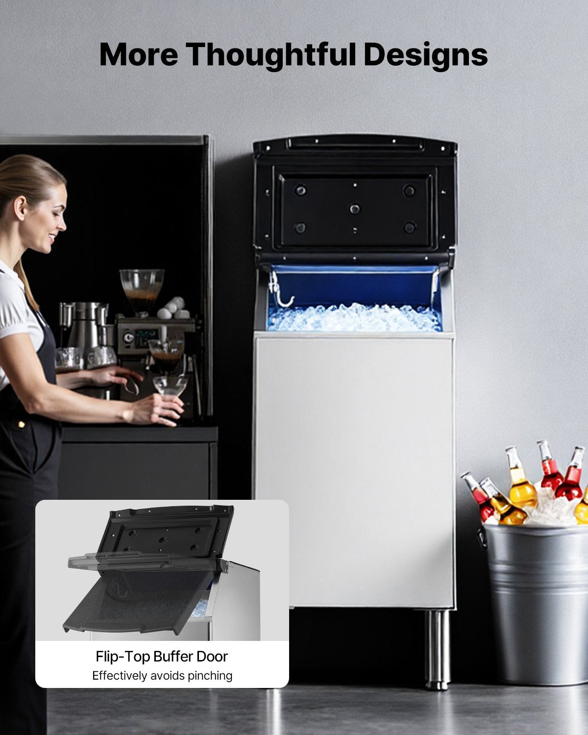 Commercial Ice Maker Storage Bin, 300 LBS Capacity Ice-Bin, Stainless Steel Commercial Ice Storage Bin with Adjustable Anti-slip Rubber Feet, Suitable for Restaurant Hotel and Beverage Shops