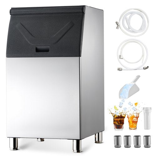 Commercial Ice Maker Storage Bin, 300 LBS Capacity Stainless Steel Ice-Bin, Commercial Ice Storage Bin with Adjustable Anti-slip Rubber Feet, Suitable for Restaurant, Hotel and Beverage Shops