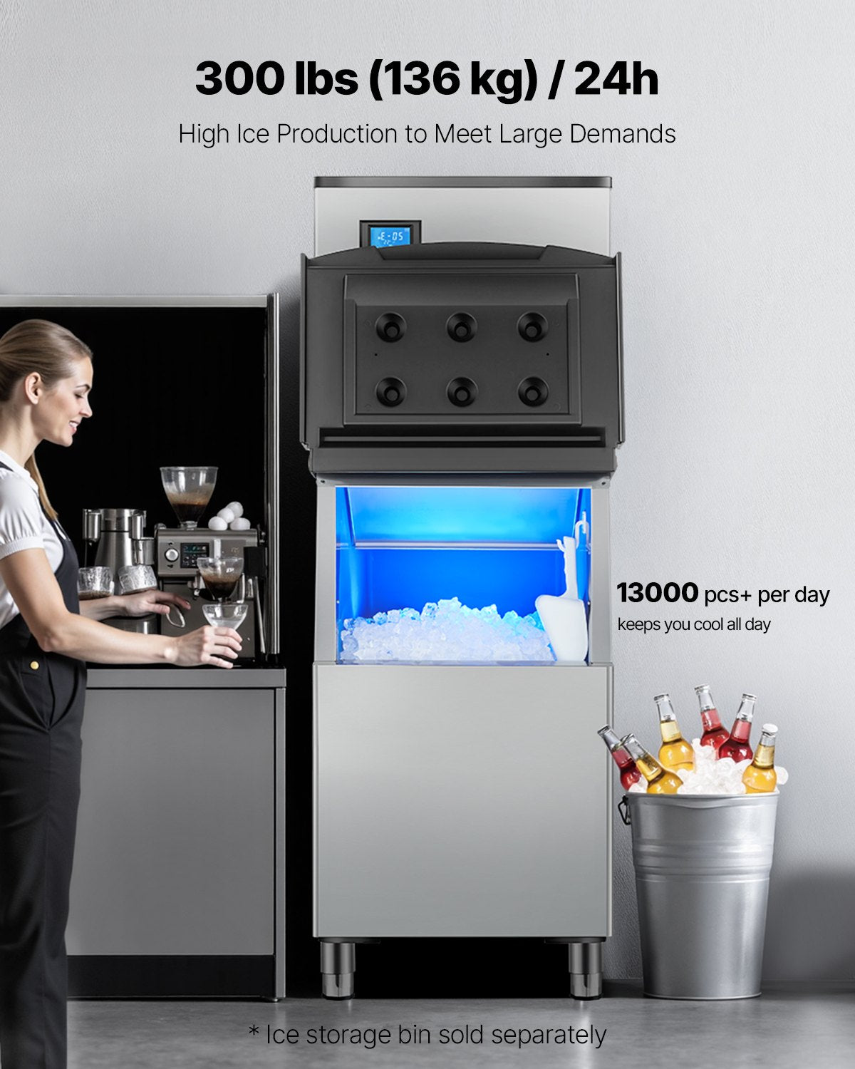 Kommersiell ismaskin 300 lbs/24 h Självrengörande ismaskin - Endast huvud