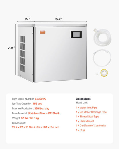 Gewerbliche Eismaschine, 360 lbs/Tag, selbstreinigende Eismaschine – nur Kopf