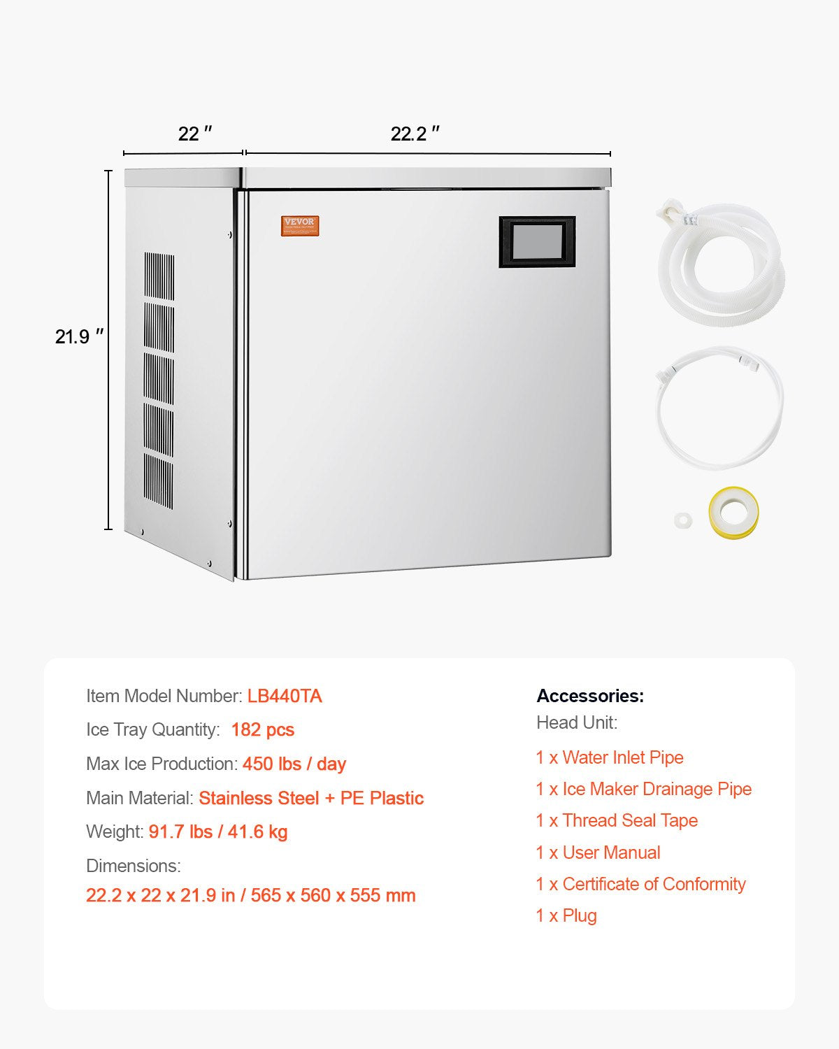 Gewerbliche Eismaschine, 204 kg/Tag, selbstreinigende Eismaschine – nur Kopf
