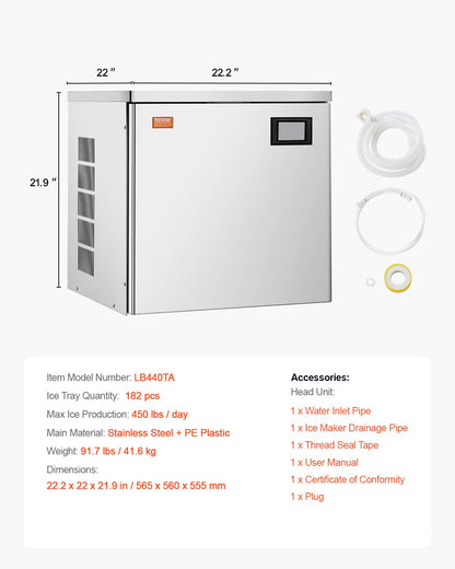Gewerbliche Eismaschine, 204 kg/Tag, selbstreinigende Eismaschine – nur Kopf