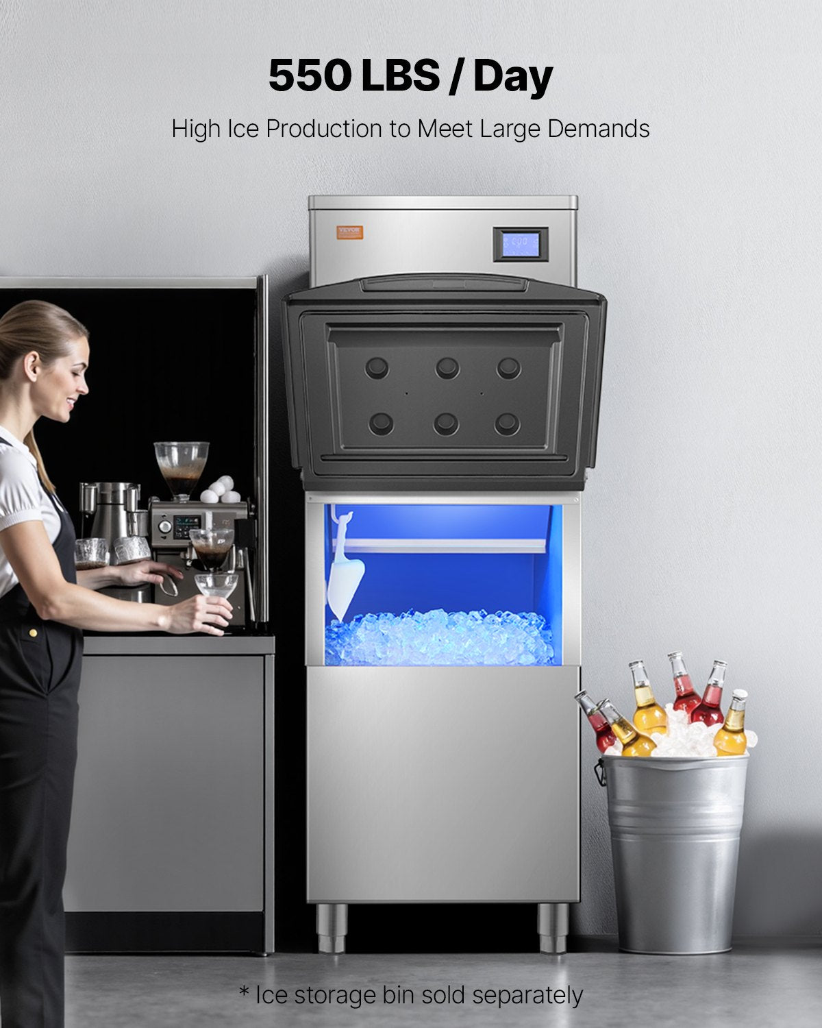 Kommersiell ismaskin 550 lbs/dag självrengörande ismaskin - Endast huvud