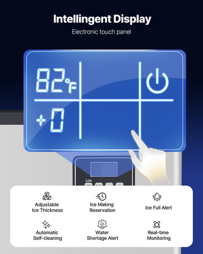 Commercial Ice Maker Machine - Head, 360 Lbs/Day Stainless Steel Ice Machine with Self-Cleaning, Scheduled Ice-Making, Adjustable Thickness, Ideal for Restaurant Bar Cafe Hotel - Head Only