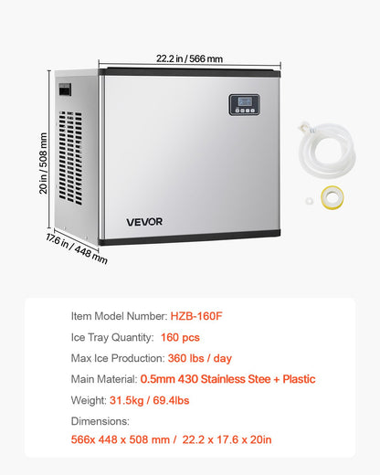 Commercial Ice Maker Machine - Head, 360 Lbs/Day Stainless Steel Ice Machine with Self-Cleaning, Scheduled Ice-Making, Adjustable Thickness, Ideal for Restaurant Bar Cafe Hotel - Head Only