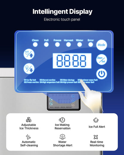 Commercial Ice Maker Machine - Head, 450 Lbs/Day Stainless Steel Ice Machine with Scheduled Ice-Making, Self-Cleaning, Adjustable Thickness, Ideal for Restaurant Bar Cafe Hotel - Head Only