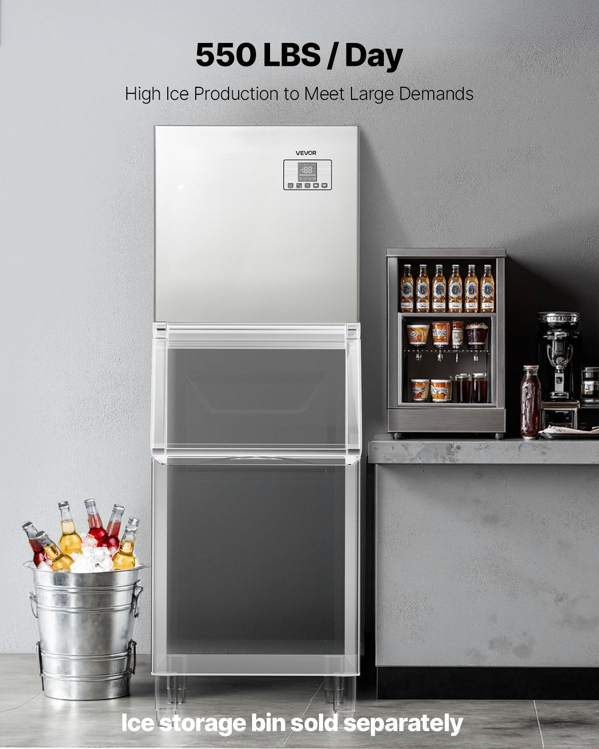 Commercial Ice Maker Machine - Head, 550 Lbs/Day Stainless Steel Ice Machine with Scheduled Ice-Making, Self-Cleaning, Adjustable Thickness, Ideal for Restaurant Bar Cafe Hotel - Head Only