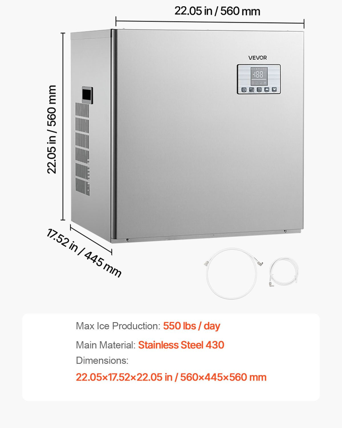 Commercial Ice Maker Machine - Head, 550 Lbs/Day Stainless Steel Ice Machine with Scheduled Ice-Making, Self-Cleaning, Adjustable Thickness, Ideal for Restaurant Bar Cafe Hotel - Head Only