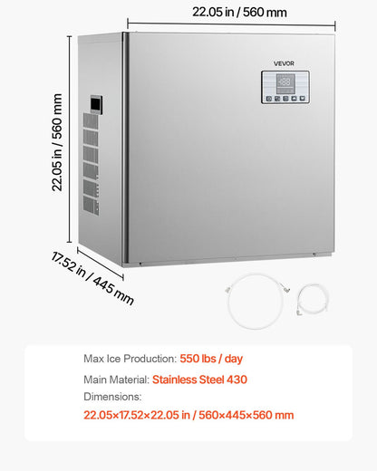 Commercial Ice Maker Machine - Head, 550 Lbs/Day Stainless Steel Ice Machine with Scheduled Ice-Making, Self-Cleaning, Adjustable Thickness, Ideal for Restaurant Bar Cafe Hotel - Head Only