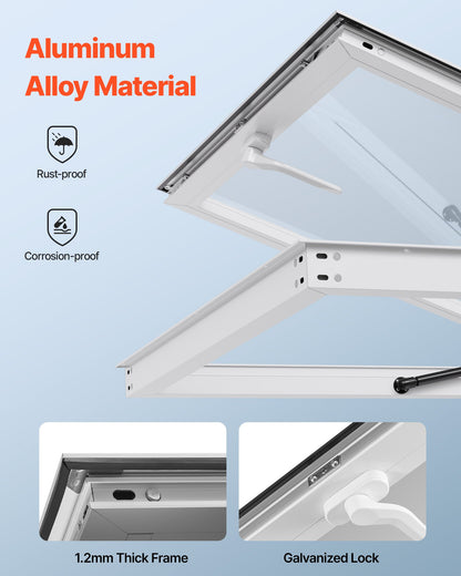 Concession Window 36x36 in, Aluminum Alloy Frame Service Window for Food Truck, Up to 85 Degrees Stand Serving Window with Awning Door and Drag Hook, Rainwater Resistant for Concession Trailers