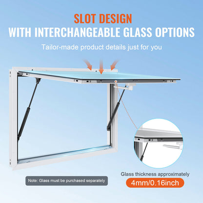 Concession Window 36"x24", Aluminum Alloy Food Truck Service Window with Awning Door & Drag Hook, Up to 85 Degrees Stand Serving Window for Food Trucks Concession Trailers, Glass Not Included