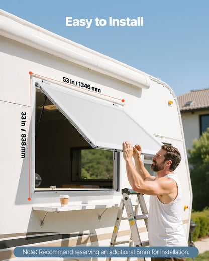 Concession Window 53x33 in, Aluminum Alloy Frame Service Window for Food Truck, Up to 85 Degrees Stand Serving Window with Awning Door and Drag Hook, Rainwater Resistant for Concession Trailers