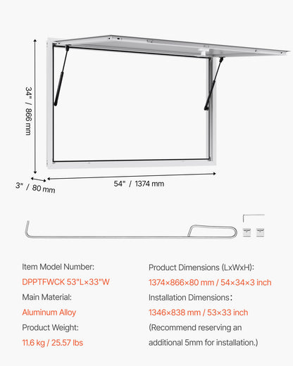 Concession Window 53x33 in, Aluminum Alloy Frame Service Window for Food Truck, Up to 85 Degrees Stand Serving Window with Awning Door and Drag Hook, Rainwater Resistant for Concession Trailers