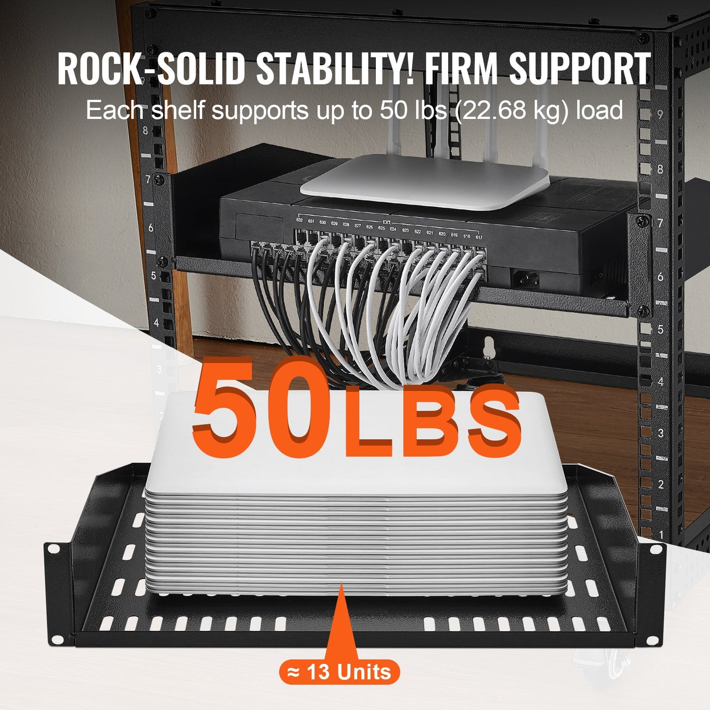 2U-Server-Rack-Regal, 16"/406 mm tief, belüftetes Rack-Montage-Regal mit Ablage