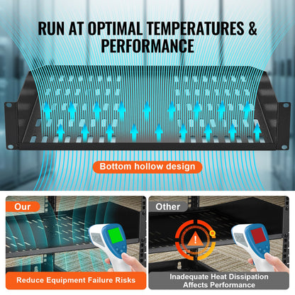 2U-Server-Rack-Regal, 16"/406 mm tief, belüftetes Rack-Montage-Regal mit Ablage
