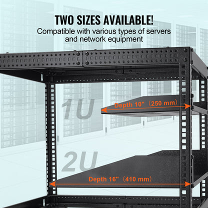 2U-Server-Rack-Regal, 16"/406 mm tief, belüftetes Rack-Montage-Regal mit Ablage