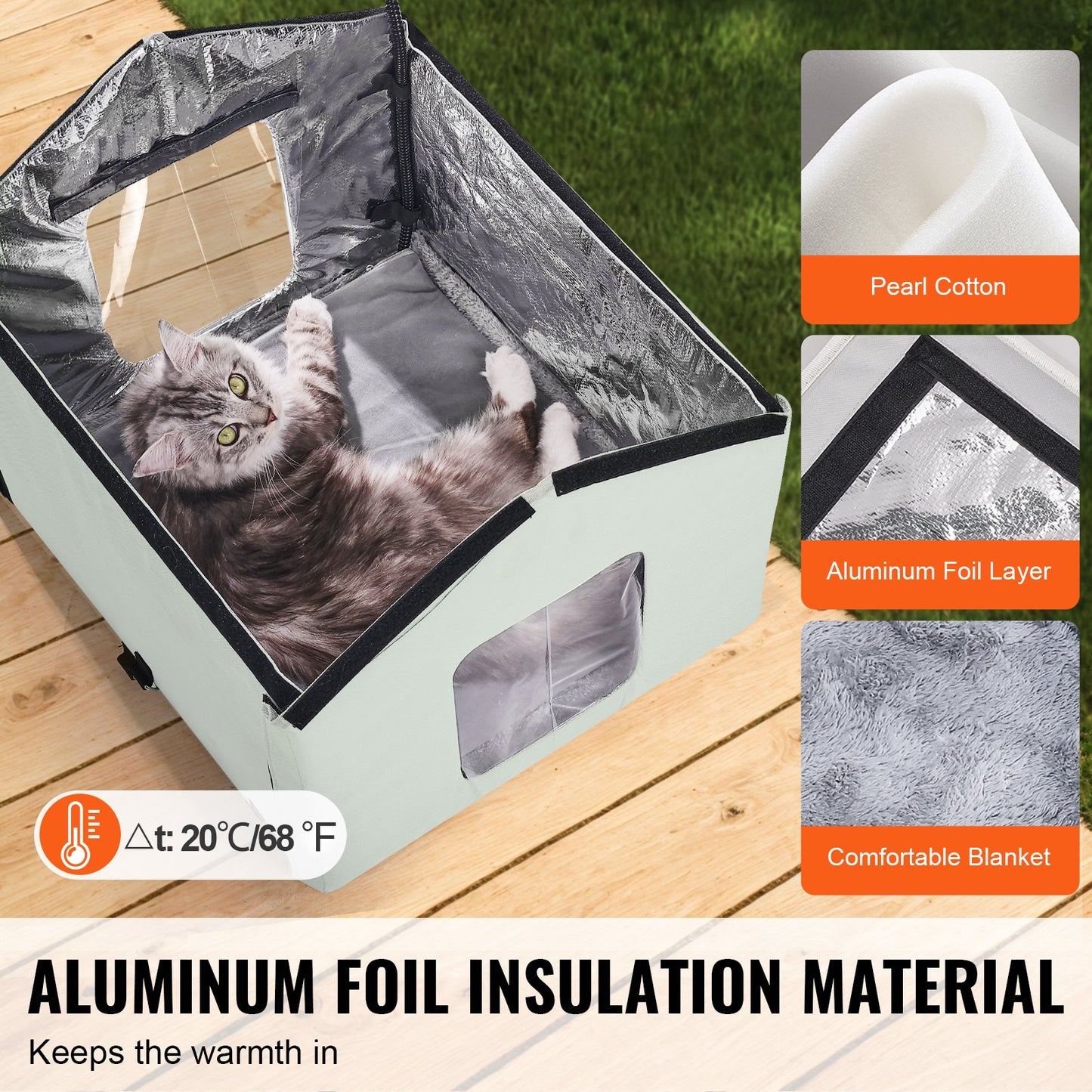 Heated Cat House, Outdoor Kitty Shelter with Adjustable Temperature and Timer, 600D Oxford Cloth Foldable Cat Shelter with Heated Pad for Winter to Stay Warm and Cozy, Green (Middle)
