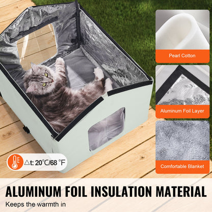 Heated Cat House, Outdoor Kitty Shelter with Adjustable Temperature and Timer, 600D Oxford Cloth Foldable Cat Shelter with Heated Pad for Winter to Stay Warm and Cozy, Green (Middle)