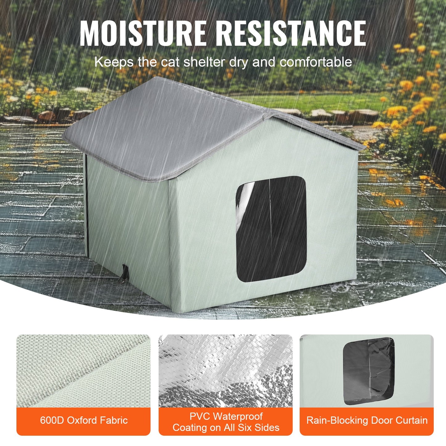 Heated Cat House, Outdoor Kitty Shelter with Adjustable Temperature and Timer, 600D Oxford Cloth Foldable Cat Shelter with Heated Pad for Winter to Stay Warm and Cozy, Green (Middle)