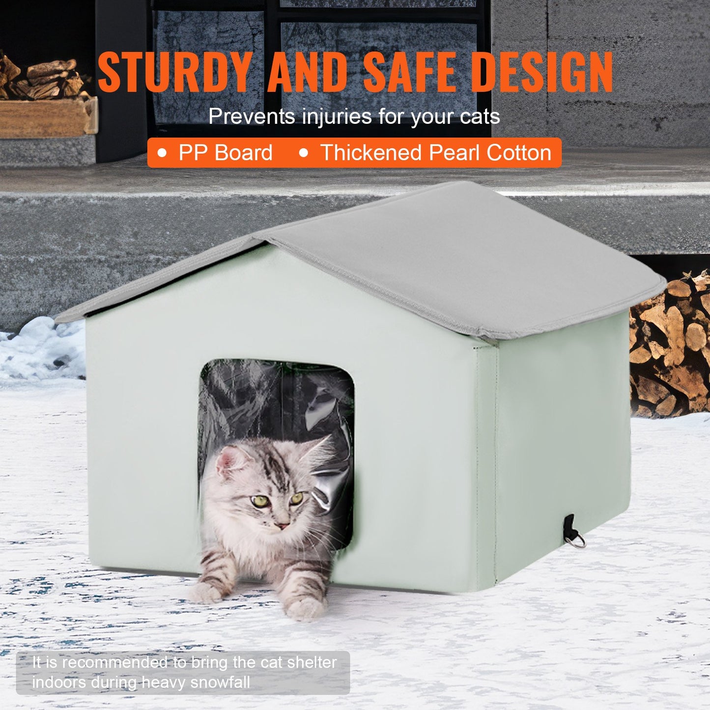 Heated Cat House, Outdoor Kitty Shelter with Adjustable Temperature and Timer, 600D Oxford Cloth Foldable Cat Shelter with Heated Pad for Winter to Stay Warm and Cozy, Green (Middle)