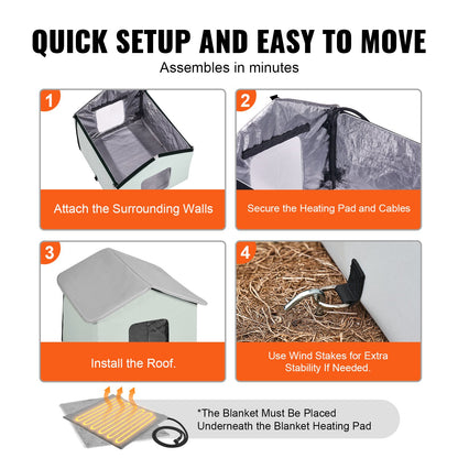 Heated Cat House Foldable Kitty Shelter with Heated Pad Green Mitt