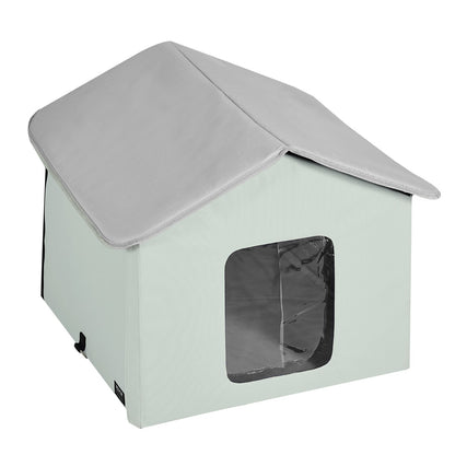 Heated Cat House Foldable Kitty Shelter with Heated Pad Green Mitt