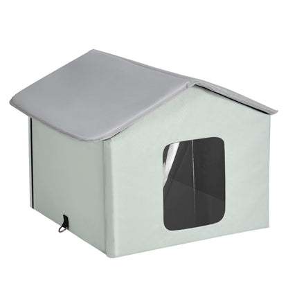 Heated Cat House Foldable Kitty Shelter with Heated Pad Green Mitt