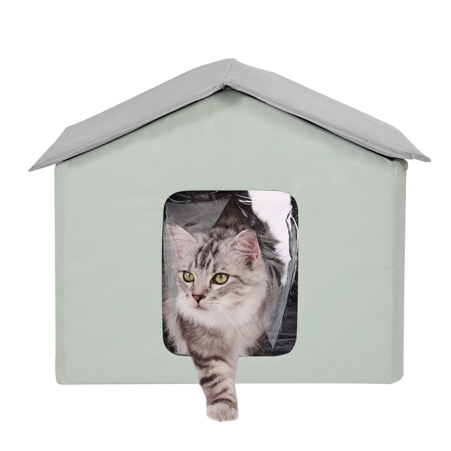 Heated Cat House Foldable Kitty Shelter with Heated Pad Green Mitt