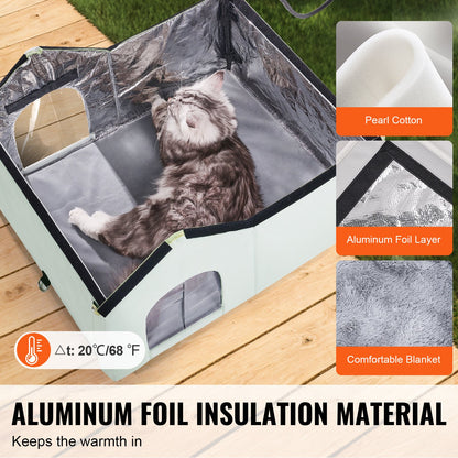 Heated Cat House, Outdoor Kitty Shelter with Adjustable Temperature and Timer, 600D Oxford Cloth Foldable Cat Shelter with Heated Pad for Winter to Stay Warm and Cozy, Green (Large)