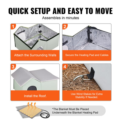 Heated Cat House, Outdoor Kitty Shelter with Adjustable Temperature and Timer, 600D Oxford Cloth Foldable Cat Shelter with Heated Pad for Winter to Stay Warm and Cozy, Green (Large)